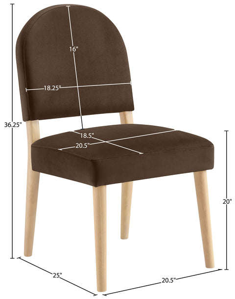 Piper Brown Velvet Performance Fabric Upholstered Dining Chair, 2-Piece