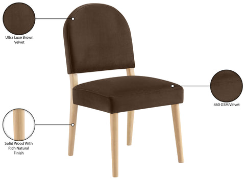 Piper Brown Velvet Performance Fabric Upholstered Dining Chair, 2-Piece