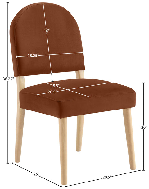 Piper Cognac Velvet Performance Fabric Upholstered Dining Chair, 2-Piece