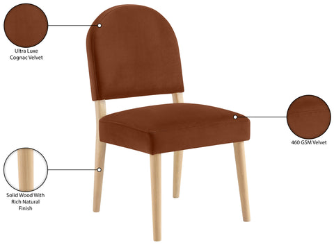 Piper Cognac Velvet Performance Fabric Upholstered Dining Chair, 2-Piece