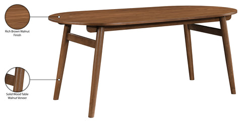 Yara 71" Brown Solid Wood And Walnut Veneer Dining Table, 1 Piece