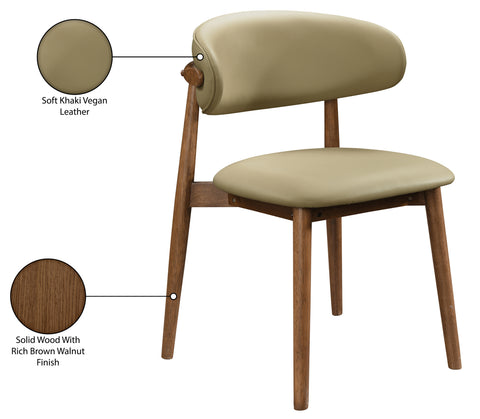 Yara Khaki Vegan Leather Upholstered Dining Chair, 2-Piece