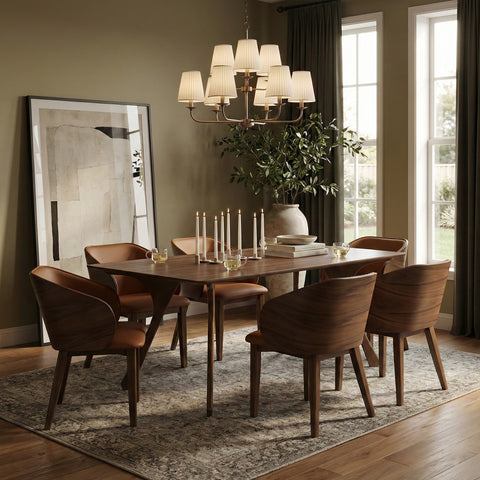 Isolde 71" Brown Solid Wood And Walnut Veneer Dining Table, 1 Piece