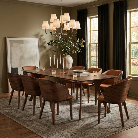 Isolde 86.75" Brown Solid Wood And Walnut Veneer Dining Table, 1 Piece