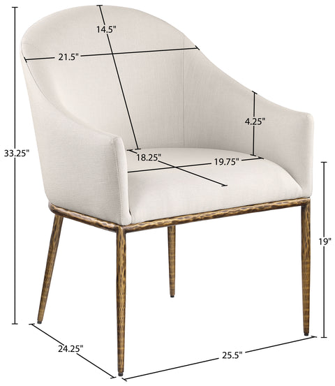 Orla Beige Linen Textured Performance Fabric Upholstered Dining Arm Chair, 1 Piece