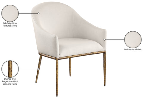 Orla Beige Linen Textured Performance Fabric Upholstered Dining Arm Chair, 1 Piece