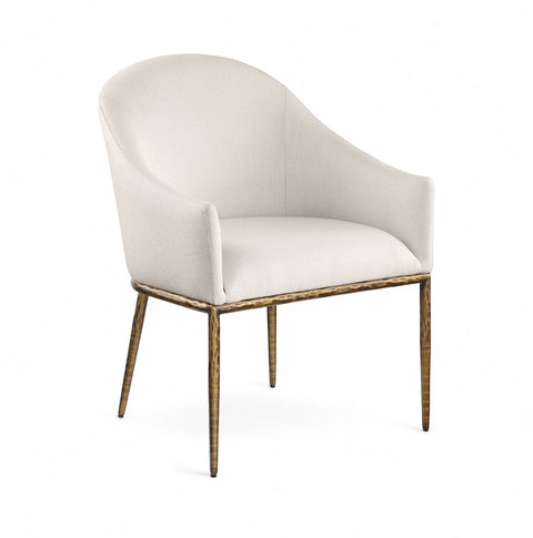 Orla Beige Linen Textured Performance Fabric Upholstered Dining Arm Chair, 1 Piece