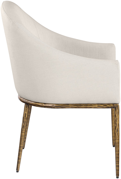 Orla Beige Linen Textured Performance Fabric Upholstered Dining Arm Chair, 1 Piece