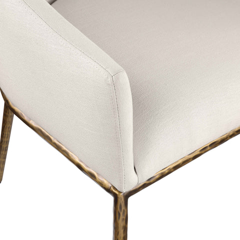 Orla Beige Linen Textured Performance Fabric Upholstered Dining Arm Chair, 1 Piece