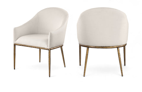 Orla Beige Linen Textured Performance Fabric Upholstered Dining Arm Chair, 1 Piece