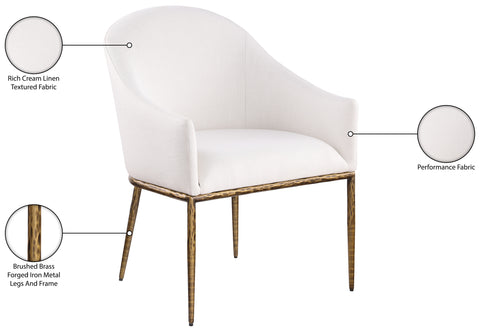 Orla Cream Linen Textured Performance Fabric Upholstered Dining Arm Chair, 1 Piece