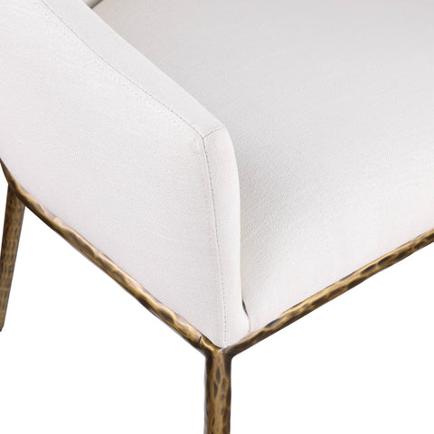 Orla Cream Linen Textured Performance Fabric Upholstered Dining Arm Chair, 1 Piece
