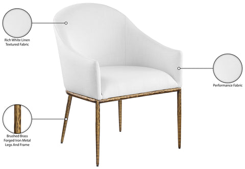 Orla White Linen Textured Performance Fabric Upholstered Dining Arm Chair, 1 Piece