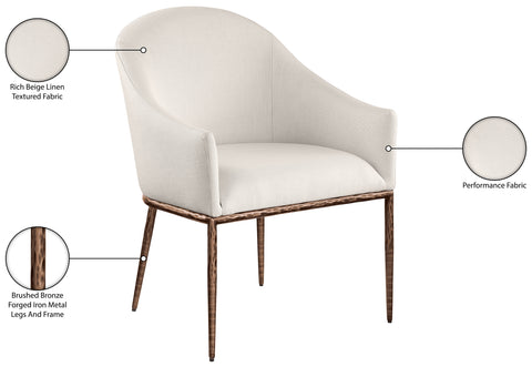 Orla Beige Linen Textured Performance Fabric Upholstered Dining Arm Chair, 1 Piece (Style 2)