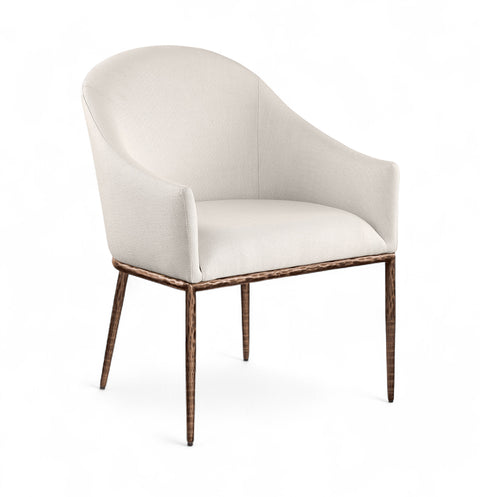 Orla Beige Linen Textured Performance Fabric Upholstered Dining Arm Chair, 1 Piece (Style 2)