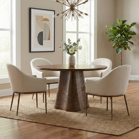 Orla Beige Linen Textured Performance Fabric Upholstered Dining Arm Chair, 1 Piece (Style 2)