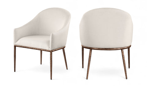 Orla Beige Linen Textured Performance Fabric Upholstered Dining Arm Chair, 1 Piece (Style 2)