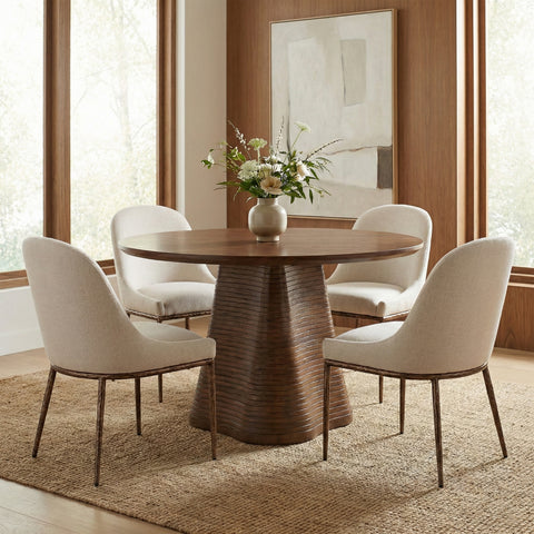 Orla Beige Linen Textured Performance Fabric Upholstered Dining Side Chair, 1 Piece (Style 2)