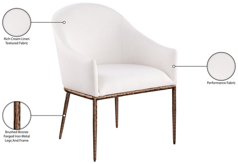 Orla Cream Linen Textured Performance Fabric Upholstered Dining Arm Chair, 1 Piece (Style 2)