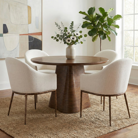 Orla Cream Linen Textured Performance Fabric Upholstered Dining Arm Chair, 1 Piece (Style 2)