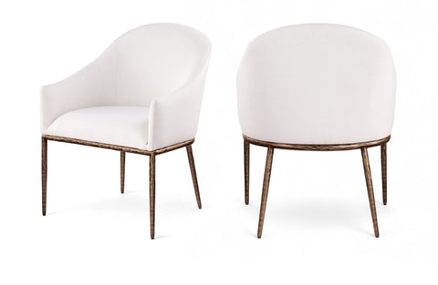 Orla Cream Linen Textured Performance Fabric Upholstered Dining Arm Chair, 1 Piece (Style 2)