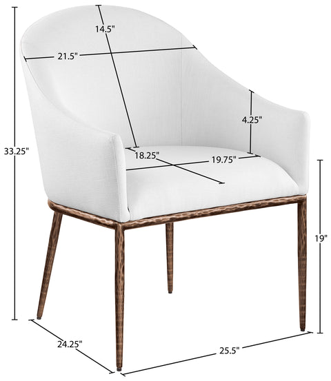 Orla White Linen Textured Performance Fabric Upholstered Dining Arm Chair, 1 Piece (Style 2)