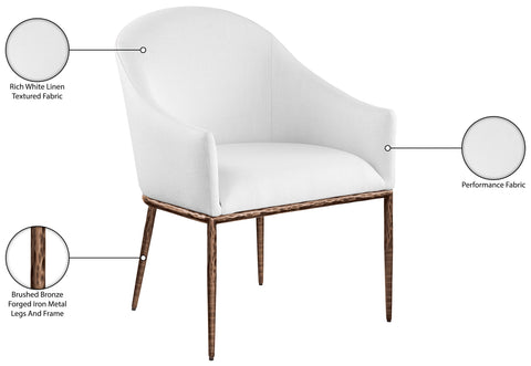 Orla White Linen Textured Performance Fabric Upholstered Dining Arm Chair, 1 Piece (Style 2)
