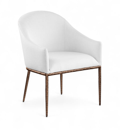 Orla White Linen Textured Performance Fabric Upholstered Dining Arm Chair, 1 Piece (Style 2)