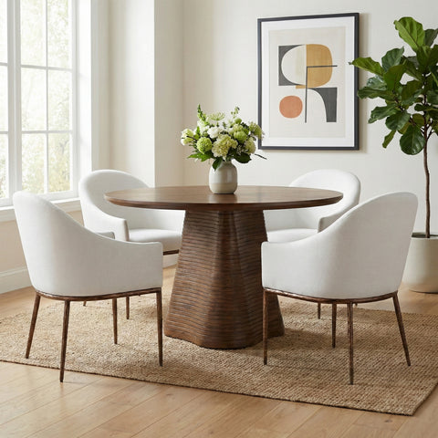 Orla White Linen Textured Performance Fabric Upholstered Dining Arm Chair, 1 Piece (Style 2)