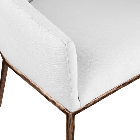 Orla White Linen Textured Performance Fabric Upholstered Dining Arm Chair, 1 Piece (Style 2)