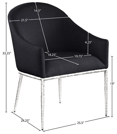 Orla Black Linen Textured Performance Fabric Upholstered Dining Arm Chair, 1 Piece (Style 2)
