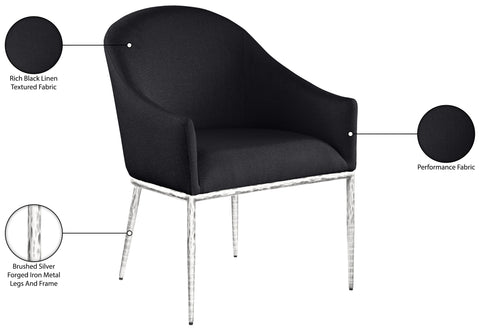 Orla Black Linen Textured Performance Fabric Upholstered Dining Arm Chair, 1 Piece (Style 2)