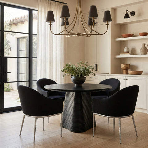 Orla Black Linen Textured Performance Fabric Upholstered Dining Arm Chair, 1 Piece (Style 2)