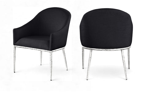 Orla Black Linen Textured Performance Fabric Upholstered Dining Arm Chair, 1 Piece (Style 2)