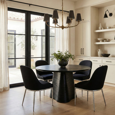 Orla Black Linen Textured Performance Fabric Upholstered Dining Side Chair, 1 Piece (Style 2)
