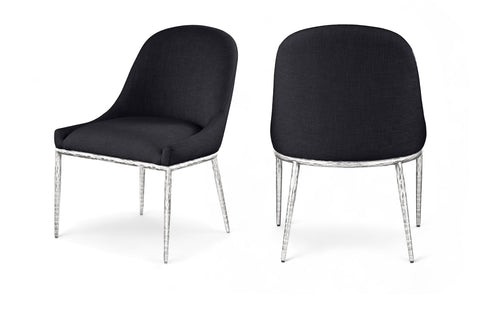 Orla Black Linen Textured Performance Fabric Upholstered Dining Side Chair, 1 Piece (Style 2)