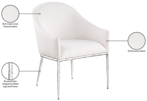 Orla Cream Linen Textured Performance Fabric Upholstered Dining Arm Chair, 1 Piece (Style 3)