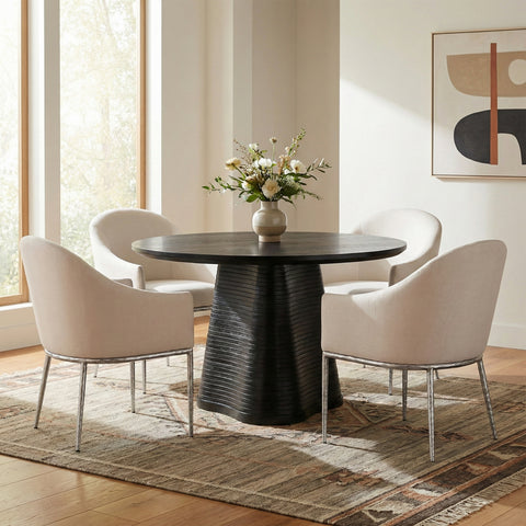 Orla Cream Linen Textured Performance Fabric Upholstered Dining Arm Chair, 1 Piece (Style 3)