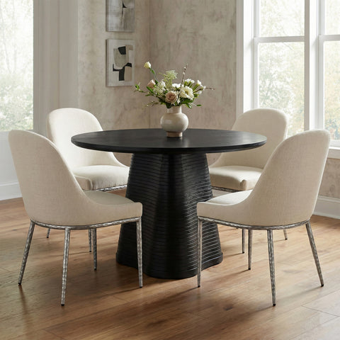 Orla Cream Linen Textured Performance Fabric Upholstered Dining Side Chair, 1 Piece (Style 3)