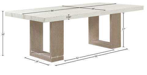 Laurel 84" White Genuine Marble Dining Table, 1 Piece
