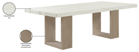 Laurel 84" White Genuine Marble Dining Table, 1 Piece