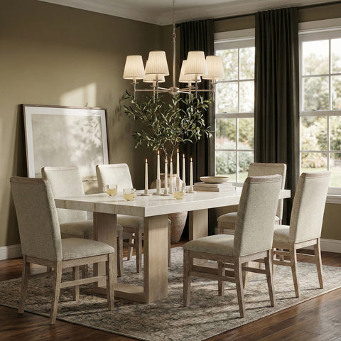 Laurel 84" White Genuine Marble Dining Table, 1 Piece