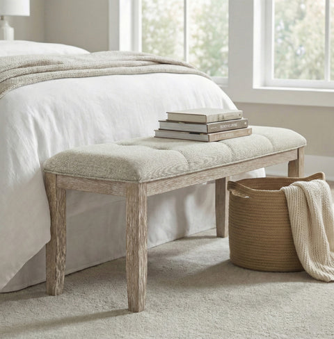 Laurel Beige Fabric Upholstered Bench, 1 Piece
