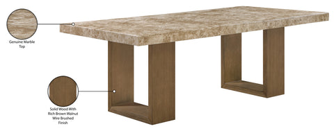 Laurel 84" Brown Genuine Marble Dining Table, 1 Piece