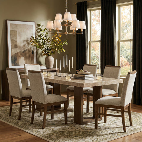Laurel 84" Brown Genuine Marble Dining Table, 1 Piece