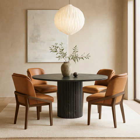 Sage Cognac Vegan Leather Upholstered Dining Chair, 1 Piece (Style 2)