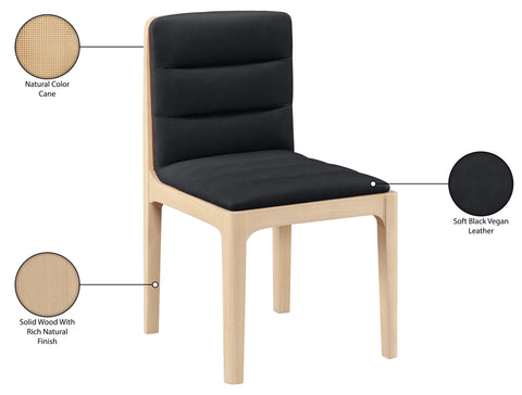 Linden Black Cane And Vegan Leather Upholstered Dining Chair, 2-Piece