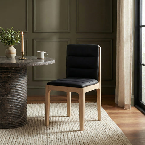 Linden Black Cane And Vegan Leather Upholstered Dining Chair, 2-Piece
