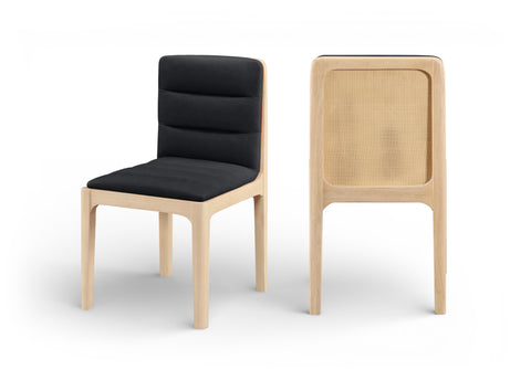 Linden Black Cane And Vegan Leather Upholstered Dining Chair, 2-Piece