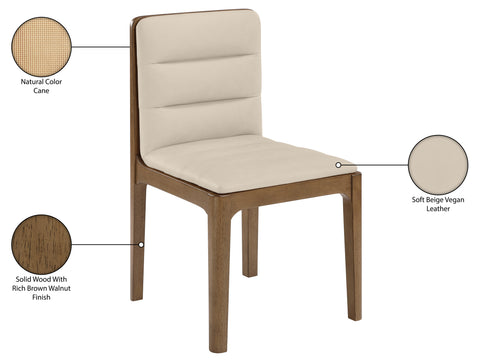 Linden Beige Cane And Vegan Leather Upholstered Dining Chair, 2-Piece